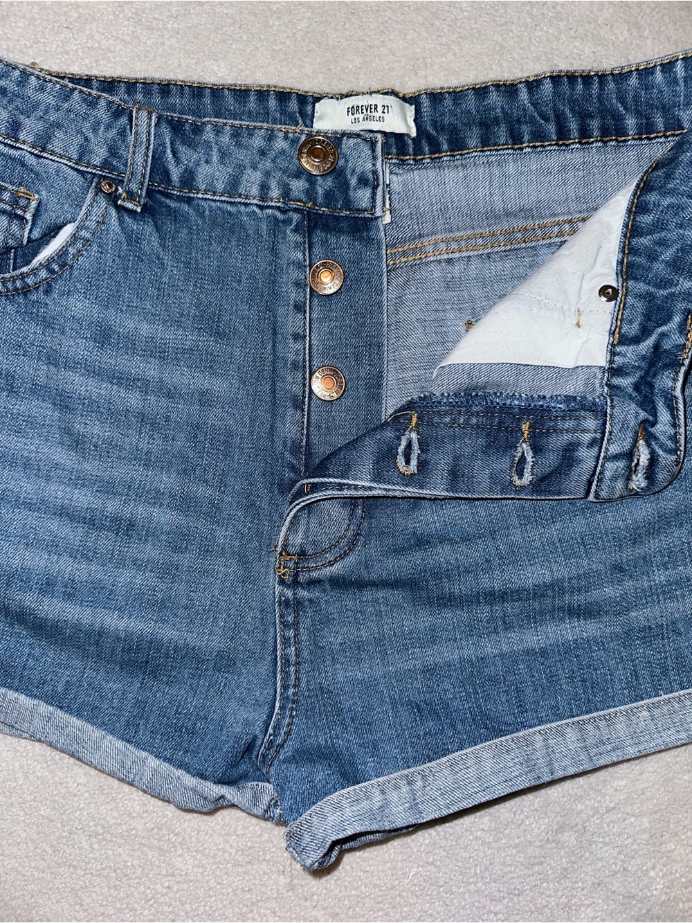 Forever 21 Light Blue High-Rise Button-Fly Jean Shorts